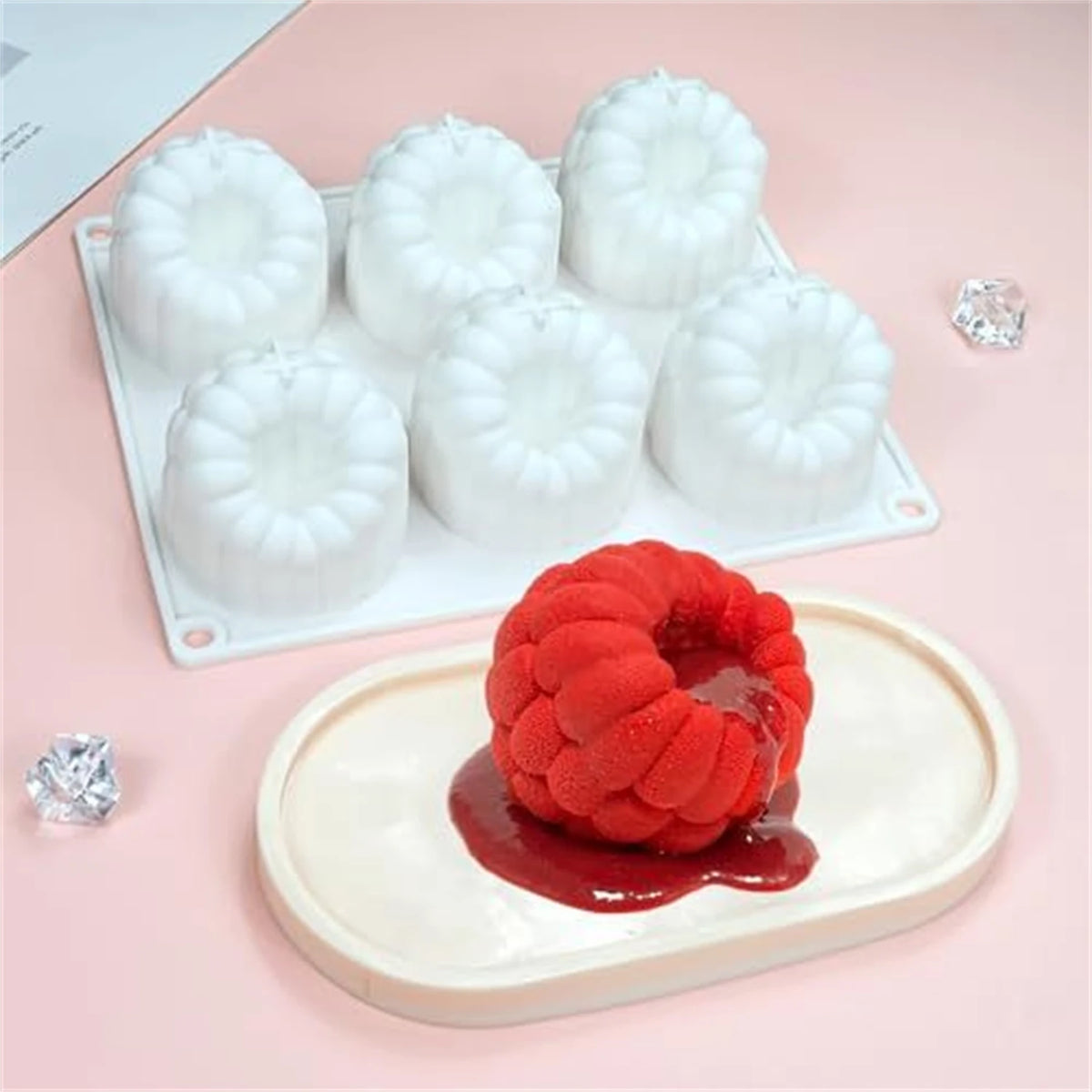 6-Cavity Raspberry Silicone Dessert Mold, Food Grade Chocolate Mousse Cake Baking Mold, Flexible Mold for Candy, Jelly&Ice Cube