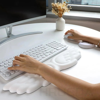 Keyboard Mouse Wrist Rest Angel Wing Memory Foam Mouse Pad Set Wrist Support Ergonomic Non-Slip for Computer Laptop Easy Typing