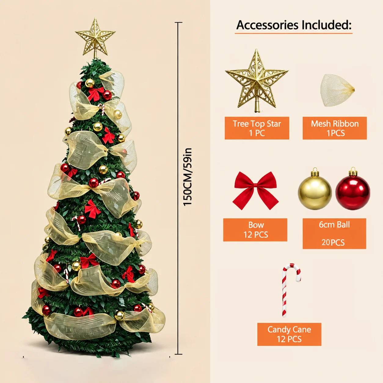 Foldable PVC Christmas Tree 1.5/1.8/2.1M with DIY Ornaments & USB Remote LED String Lights, Retractable Xmas Tree for Home Holid