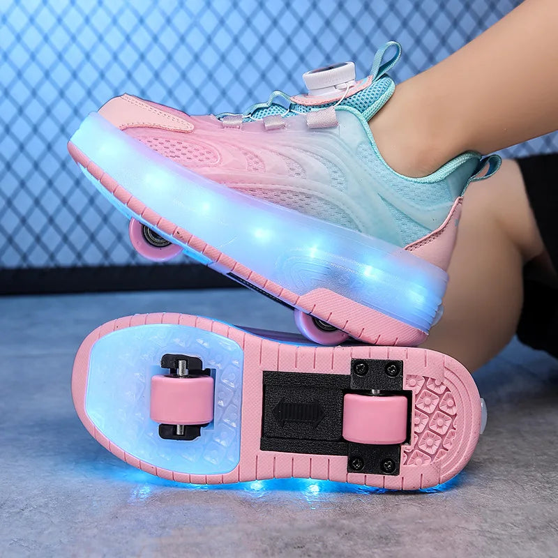 Children LED Flashing Luminous Two Wheels Roller Skate Shoes Kids Boys Girls Glowing Sport Sneaker Skateboard USB Charging Shoes