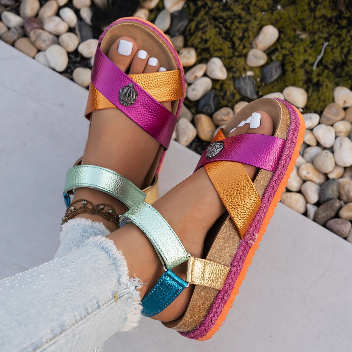 Women Sandals Outdoor Breathable Casual Flat Shoes Women Plus Size Sandals Comfortable 2026 Summer Sandals Sandalias De Mujer