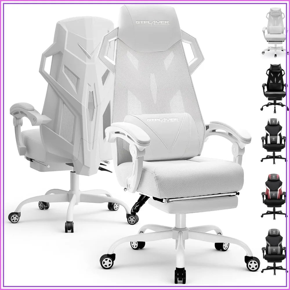 GTPLAYER Ergonomic Gaming Chair w/ Footrest, Mesh Office Chair, Reclining Desk Chair