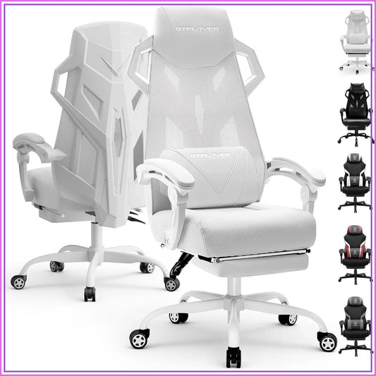 GTPLAYER Ergonomic Gaming Chair w/ Footrest, Mesh Office Chair, Reclining Desk Chair
