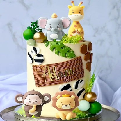 24PCS Cute Jungle Baby Shower Cake Decoration Safari Animals Cake Decoration Giraffe Monkey Elephant Lion Cake Topper