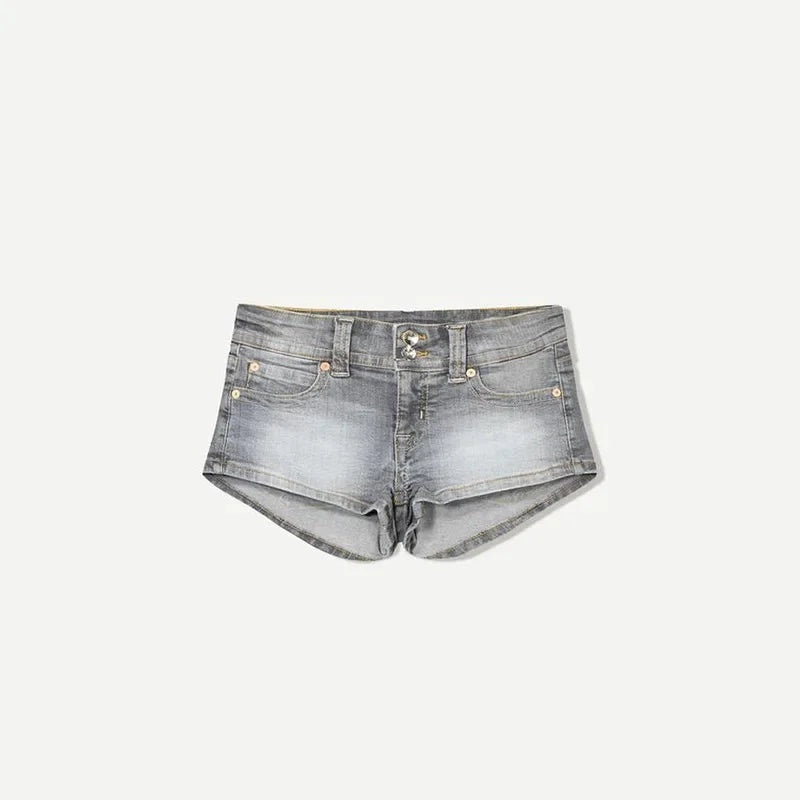 Y2k Zipper Denim Mini Shorts For Women Sexy Low Waist Pocket Peachy Bottom Short Jeans Female Chic Street Evening Club Partywear