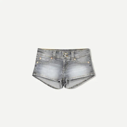Y2k Zipper Denim Mini Shorts For Women Sexy Low Waist Pocket Peachy Bottom Short Jeans Female Chic Street Evening Club Partywear