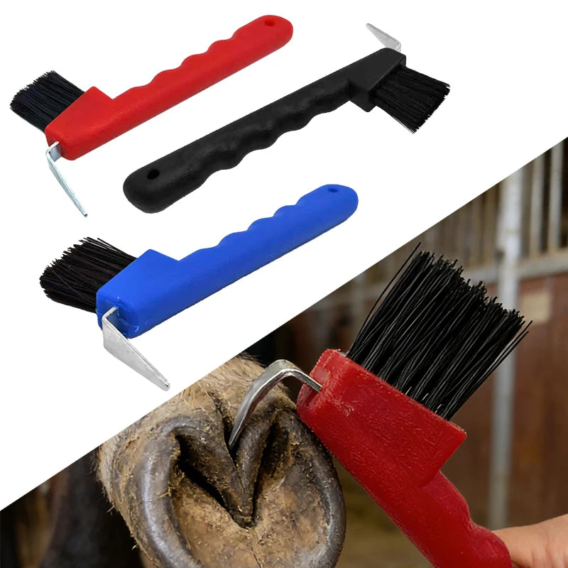 2 Pcs Horse Hoof Pick with Brush Non-Slip Handle Horse Hoof Cleaner Tool Equestrian Grooming Supplies 3 Colors Available