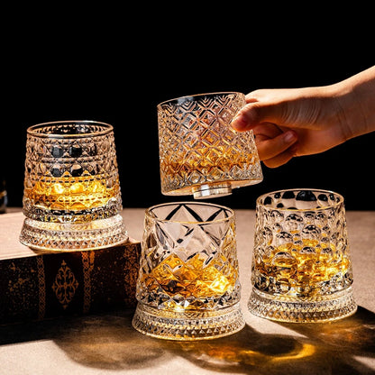 Glass Cups Rotating Whiskey Glass Cup Relief Luminous Rotating Cup Drinking Coffee Cups Kitchen Supplies