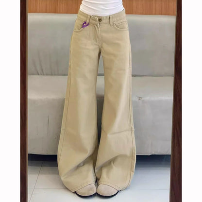 Female Classic Khaki Low Waist Flared Jeans Women Slim Fit Denim Trousers Girls Casual Fashion Thin Straight Leg Pants