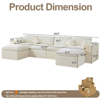 146''Cloud Boneless Sectional Couch, Modular Sectional Sofa Deep Seat with 2 Ottomans, Oversized Upholstered, Customized