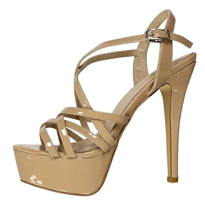 LOSLANDIFEN 2026 NEW 14CM Platform High Heels Sandals Sexy Ankle Strap Open Toe Gladiator Party Dress Women Shoes Plus Size 44