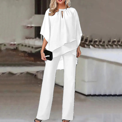 Spring Summer Women's 2-piece Set Ruffled Pullover Shirt Straight Pants Office Luxury Commuting Fashion Simple Irregular Sets