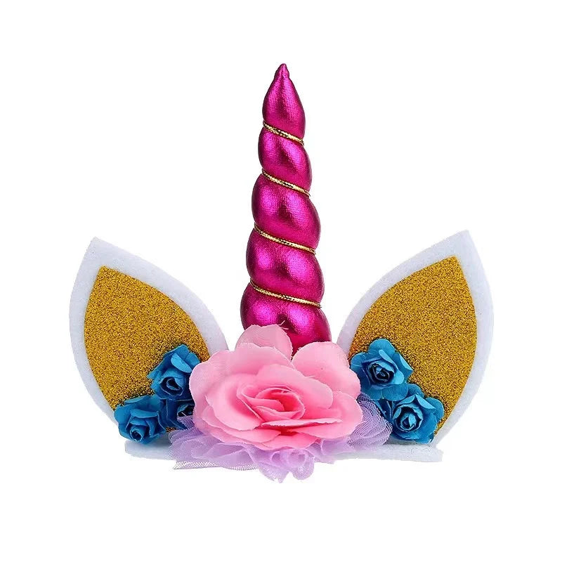 Unicorn Cake Topper Handmade Party Cake DIY Decoration Supplies with Eyelashes Gold Horn for Birthday Party Baby Shower Wedding