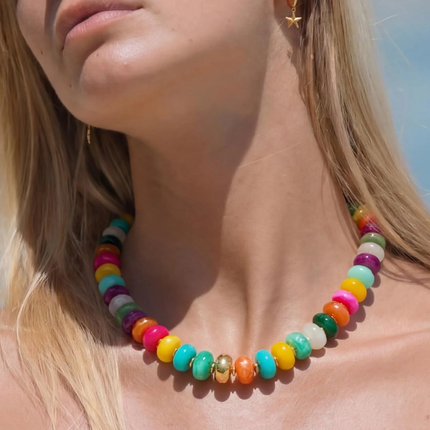 Chunky Colorful Beaded Choker Necklace Women Summer Trendy Round Resin Beads Chain Necklaces Statement Jewelry Gift for Vacation