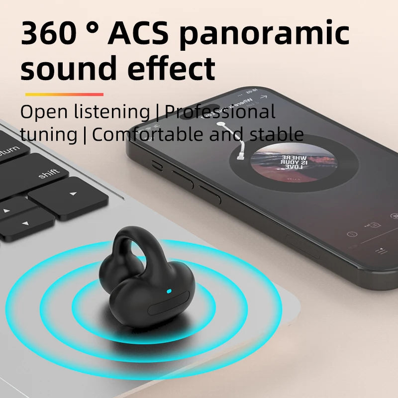 Single Bone Conduction Earphone Bluetooth Compatible V5.3 Ear Clip on Wireless Headphones Sports Headsets Ear Hook Earphones