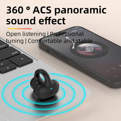 Single Bone Conduction Earphone Bluetooth Compatible V5.3 Ear Clip on Wireless Headphones Sports Headsets Ear Hook Earphones