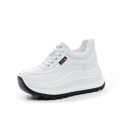 Fujin 8cm Heel Sneakers Genuine Leather White Platform Sneakers for Women Chunky Platform Women Fashion Sneaker Shoes Wedge Heel
