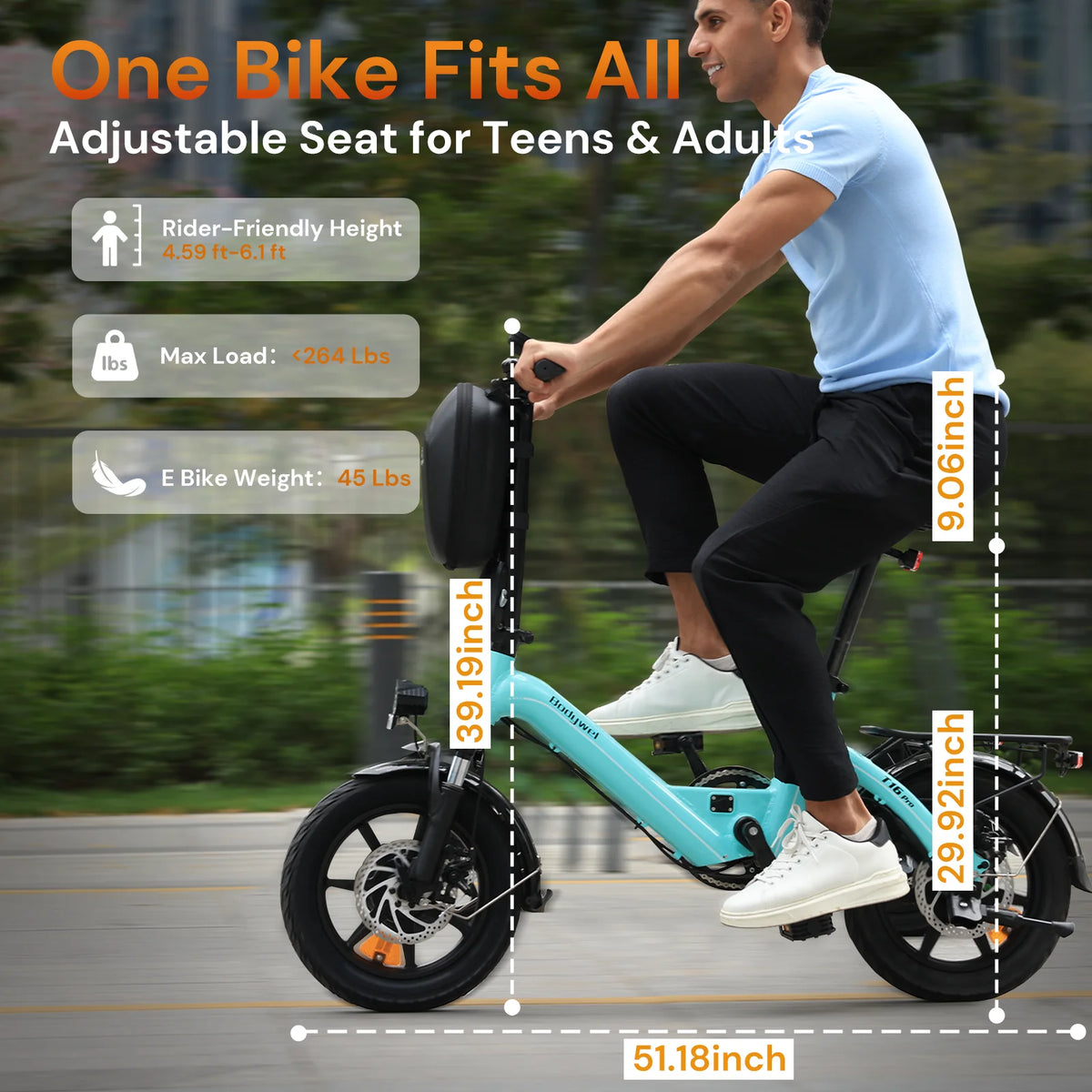 Bodywel T16Pro Folding Electric Bike | 250W Motor 14-Inch Wheels | Commuter E-Bike with Disc Brakes