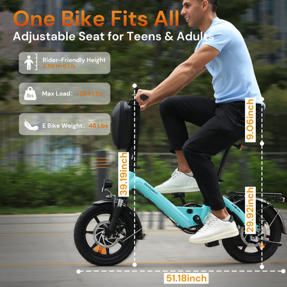 Bodywel T16Pro Folding Electric Bike | 250W Motor 14-Inch Wheels | Commuter E-Bike with Disc Brakes