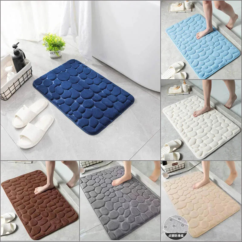 40x60cm/50x80cm Bath Rugs Mat Non Slip Cobblestone Embossed Carpets Bathroom Floor Mat Memory Foam Bathmat Washable Doormat