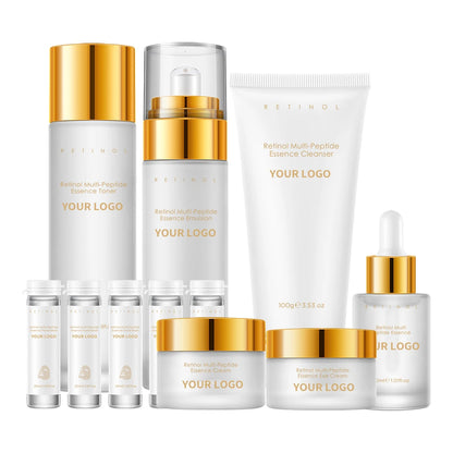 7PCS Retinol Multi-Peptide Skincare Set Hydrating Face Care Routine Gift Box Toner Cleanser Essence Cream Mask for Smooth Glow