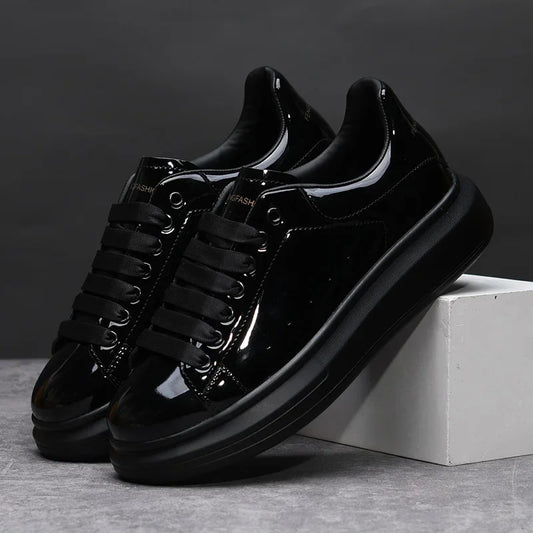 Brand Men's Shoes Black Glossy Casual Men Shoes White Fashion Couple