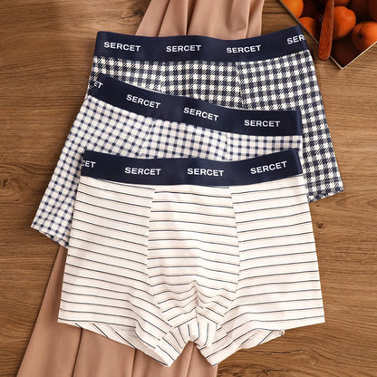 1/3PCS 95% Cotton Soft Boxers Striped/Dot/Plaid Knit Man Underwear Autumn Breathable Antibacterial 3D Mesh Crotch Men's Panties