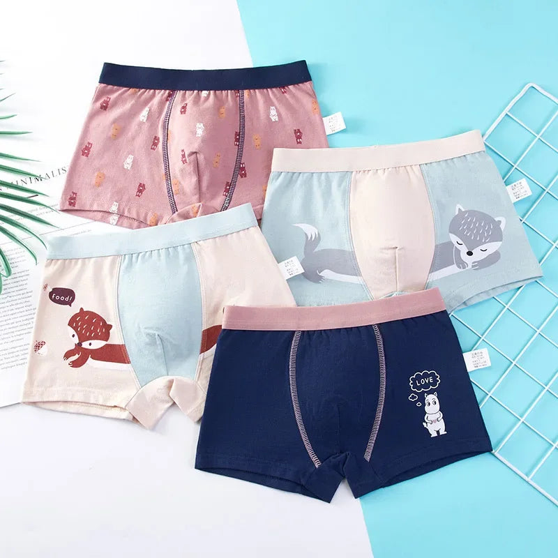 Children's Underwear For Kids Cartoon Shorts Cotton Underpants Boys Panties Car Penguin Pattern 4Pcs Lot