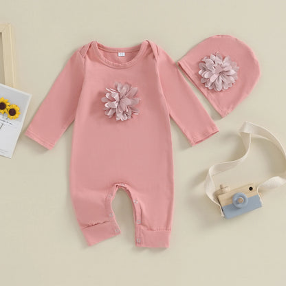 VISgogo 2 cs Newborn Rompers Spring Autumn Baby Girl Clothes Floral Cotton Blend  Jumpsuit Overall + Hat Suit for 0-18 months