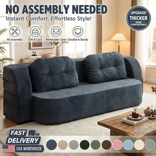Vacuum Compressed Sofa Bed Convertible 2 in 1 Folding Couch with Soft Cushions Space Saving Floor Sofa for Living Room Bedroom Apartment Guest Room Lounge Modern Upholstered Sleeper Sofa in Blue or Green Easy Setup Comfortabl