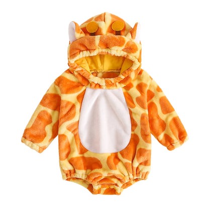 Baby Boys Girls Animal Costume Flannel Animals Hooded Romper Jumpsuits Newborn Halloween Outfit