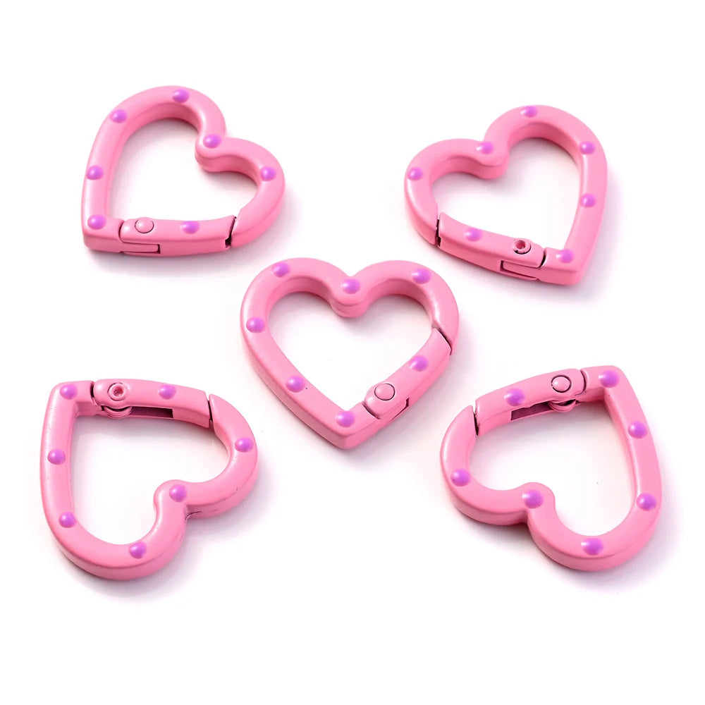 Heart-Shaped Lobster Clasp Connectors — Multicolor Metal Spring Clips