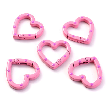 Heart-Shaped Lobster Clasp Connectors — Multicolor Metal Spring Clips