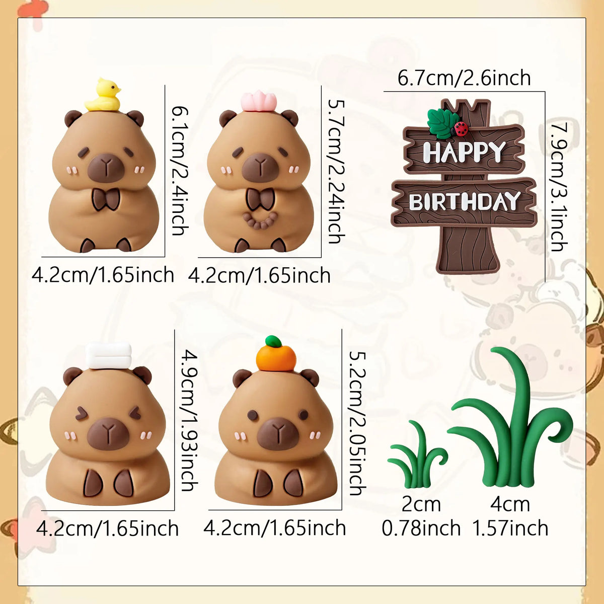 LaVenty Capybara Cake Toppers Mini Blowfish Party Supplies for Capybara Birthday Party Supplies Baby Shower Party Favors