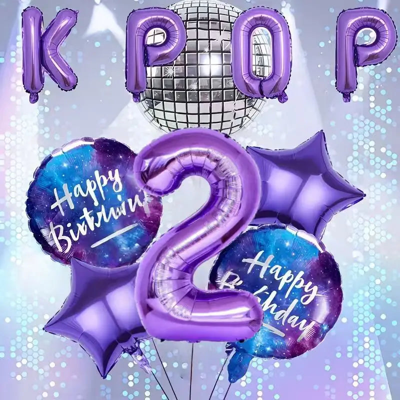 10Pcs/set Purple K-Pop Music Theme Birthday Balloons Decoration 0-9 Number Birthday Parties Photo Backdrops Perfect Social Gift