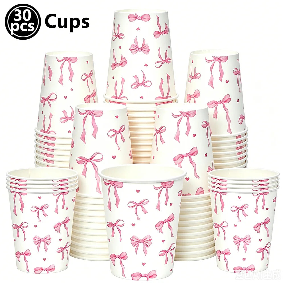 10pcs Bow Cupcake Toppers Birthday Bowknot Ribbons Coquette Pink Bow Cake Decors Bridal Baby Girls Wedding Party Supplies