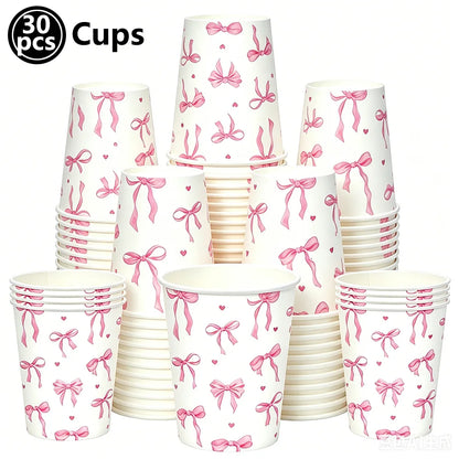 10pcs Bow Cupcake Toppers Birthday Bowknot Ribbons Coquette Pink Bow Cake Decors Bridal Baby Girls Wedding Party Supplies