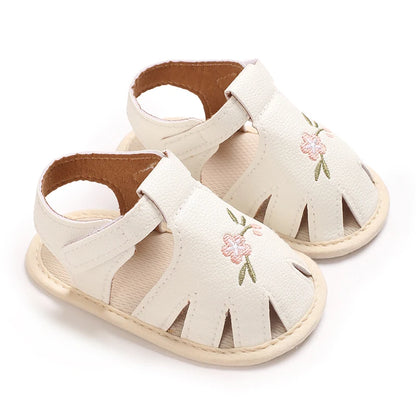 Baby Learning Walk Shoes, Breathable Summer Sandals with Bow & Embroidery, Soft Comfort Footwear for Newborn Infants 0-18M