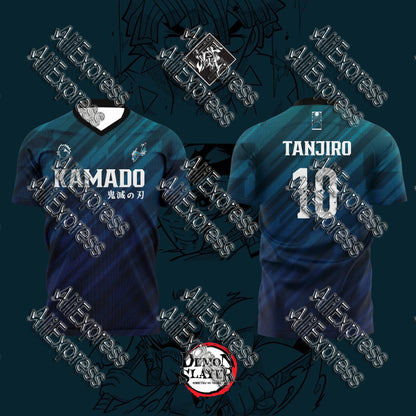 Summer Vintage Anime Devil Slayer Short Sleeve Tops Fashion Unisex Manga Breathable V-Neck T-Shirt Japanese Classic Anime Tee