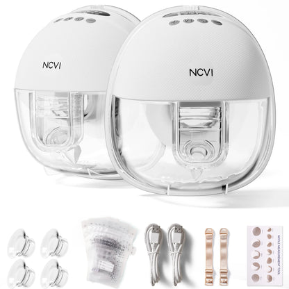 NCVI 2Pack Wearable Breast Pump Hands-Free 1500mAh Battery Quiet LED Display 4 Modes 9 Levels 300mmHg Suction Anti-Leakage 19-24mm Flanges for Nursing Moms