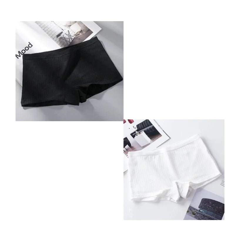 2pcs Womens Boxer Underwear Packs Soft Ribbed Cotton Boyshorts Female Safety Short Panties Plus Size M/L/XL
