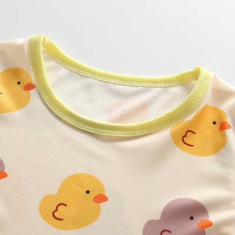 0-3 Years Newborn Ice Silk Thin Sleepwear Print Babysuits Cartoon Romper Summer New Boys Girls Baby Anti Kick Clothing