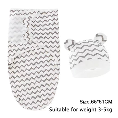 Baby Blanket Hat Set Cartoon Printed Cotton Newborn Swaddle Adjustable