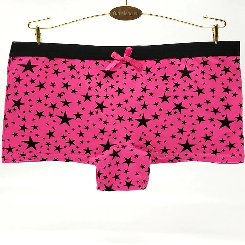 Women Underwear Cotton Panties Low Rise Boxers Shorts Boyshort Stars Print Girls Ladies Knickers for Women 5 Pcs/Lot