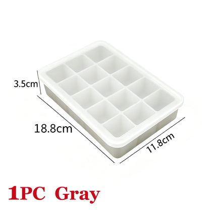 15 Grids Ice Cube Trays 100% Food Grade Silicone Ice Molds Easy Release Flexible Ice Cubes Mould with Lid for Whiskey Cocktail