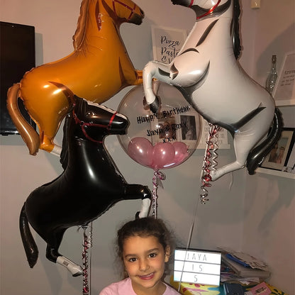 4 Western Cowboy Themed Party Balloons - Self-Sealing Aluminum Foil Horse Decorations, Brown and Black Horses with Gold Accents, Suitable for Birthdays, Father's Day, and Summer Celebrations