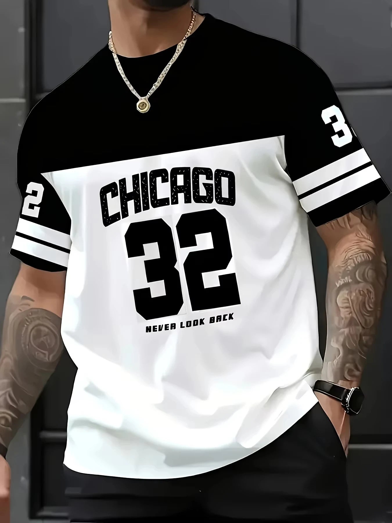 2026 Men's Tracksuit Chicago No.32 Print Short Sleeve T-shirt+Shorts Sets Outdoor Casual Suit Oversized Clothes 2 Piece Outfits