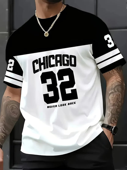 2026 Men's Tracksuit Chicago No.32 Print Short Sleeve T-shirt+Shorts Sets Outdoor Casual Suit Oversized Clothes 2 Piece Outfits