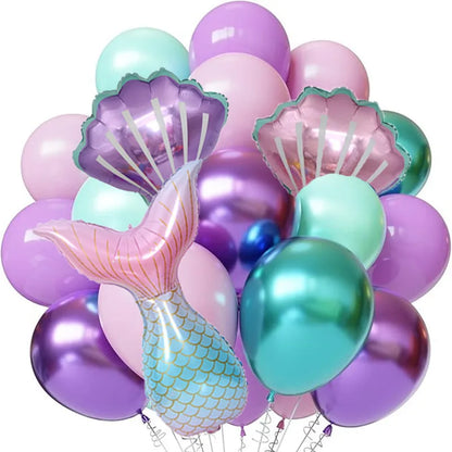 29pcs Purple Green Pink Latex Balloons with Mermaid Tail Shell Foil Balloon for Girls Birthday Party Decoration Baby Shower
