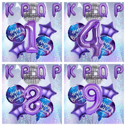 10Pcs/set Purple K-Pop Music Theme Birthday Balloons Decoration 0-9 Number Birthday Parties Photo Backdrops Perfect Social Gift